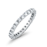Stackable Full Eternity Wedding Simulated CZ Band Ring Round  925 Sterling Silver