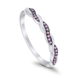 Half Eternity Infinity Twisted Band Rings Simulated Pink CZ 925 Sterling Silver