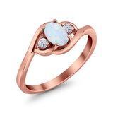 Wedding Ring Oval Rose Tone, Lab Created White Opal 925 Sterling Silver