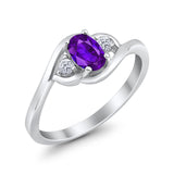 Oval Wedding Ring Simulated Amethyst CZ 925 Sterling Silver