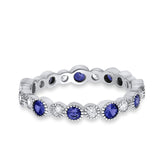 Full Eternity Wedding Ring Simulated Blue Sapphire CZ 925 Sterling Silver