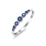 Half Eternity Petite Dainty Wedding Band Ring Simulated Blue Sapphire CZ 925 Sterling Silver
