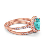 Teardrop Bridal Engagement Ring Rose Tone, Simulated Paraiba Tourmaline CZ 925 Sterling Silver