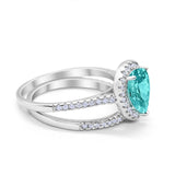 Teardrop Bridal Wedding Piece Ring Simulated Paraiba Tourmaline CZ 925 Sterling Silver