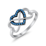 Infinity Heart Promise Eternity Ring Simulated Blue Topaz CZ 925 Sterling Silver