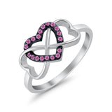 Infinity Heart Promise Eternity Ring Simulated Pink CZ 925 Sterling Silver