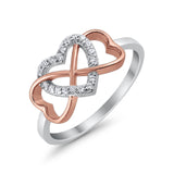 Infinity Heart Promise Eternity Ring Rose Tone Heart Simulated CZ 925 Sterling Silver