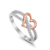 Heart Promise Engagement Eternity Ring Rose Tone Heart Simulated CZ 925 Sterling Silver