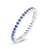 2mm Full Eternity Wedding Band Ring Simulated Blue Sapphire CZ 925 Sterling Silver