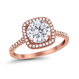 Halo Wedding Engagement Ring Round Rose Tone, Simulated CZ 925 Sterling Silver