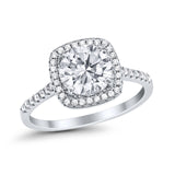 Halo Wedding Engagement Ring Round Simulated Cubic Zirconia 925 Sterling Silver