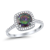 Halo Wedding Engagement Ring Round Simulated Rainbow CZ 925 Sterling Silver
