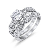 Art Deco Bridal Set Two Piece Braided Ring Simulated CZ 925 Sterling Silver