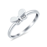 Butterfly Ring Round Shape Simulated Cubic Zirconia 925 Sterling Silver
