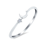 Moon and Star Ring Round Shape Simulated Cubic Zirconia 925 Sterling Silver