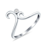 Fashion Swirl Dainty Petite Ring Round Simulated Cubic Zirconia 925 Sterling Silver