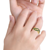 Half Eternity Weave Knot Ring Round Yellow Tone, Simulated Green Emerald CZ 925 Sterling Silver