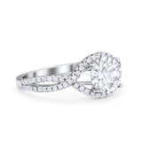 Halo Twisted Engagement Ring Simulated Cubic Zirconia 925 Sterling Silver