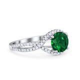 Halo Twisted Engagement Ring Simulated Green Emerald CZ 925 Sterling Silver