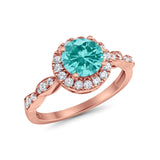Art Deco Engagement Ring Round Rose Tone, Simulated Paraiba Tourmaline CZ 925 Sterling Silver