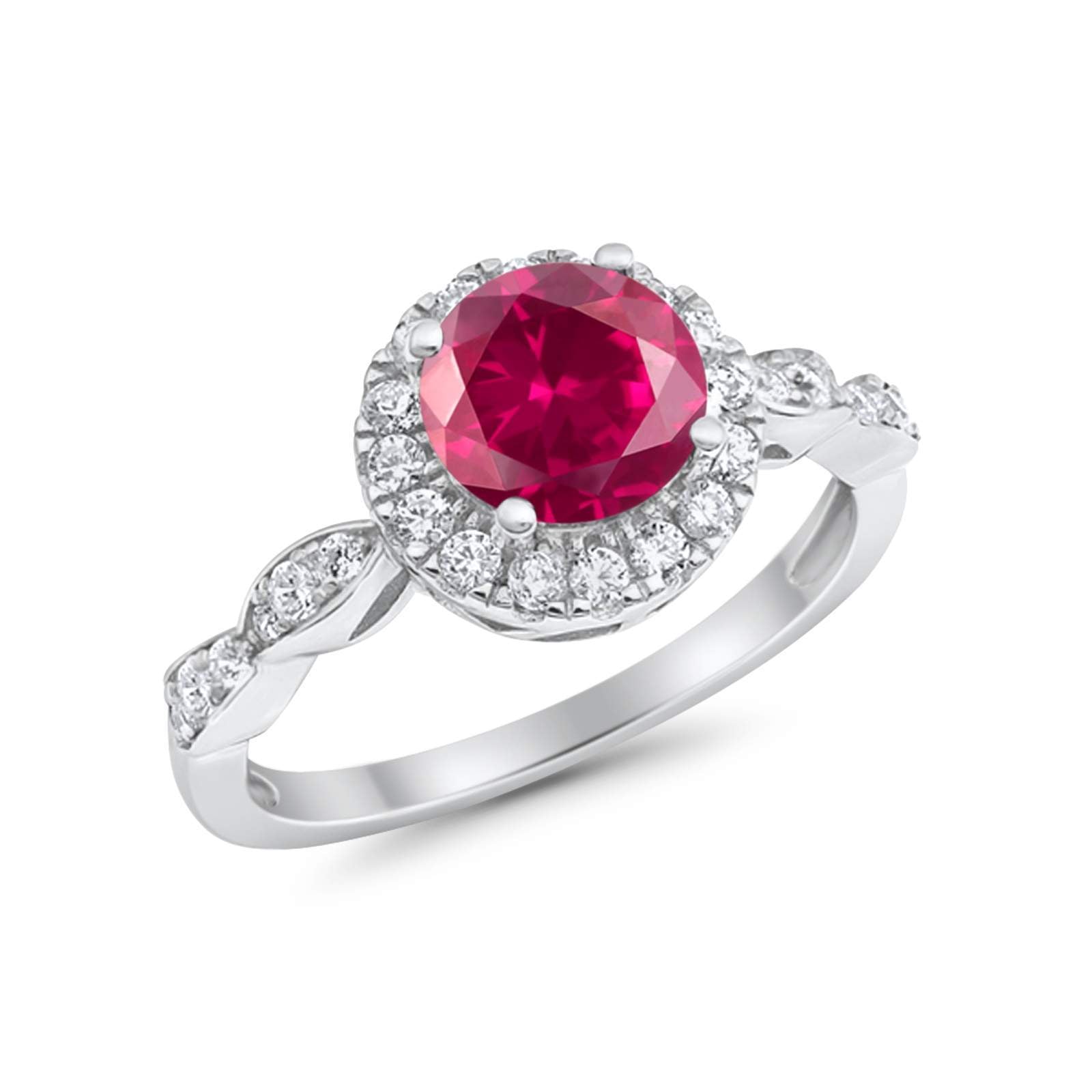 Art Deco Design Engagement Ring Simulated Ruby CZ 925 Sterling Silver