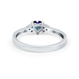 Engagement Heart Promise Ring Round Simulated Rainbow CZ 925 Sterling Silver