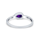 Pear Solitaire Wedding Ring Bezel Simulated Amethyst CZ 925 Sterling Silver