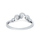 Curved Thumb Ring Wedding Round Bezel Eternity Simulated CZ 925 Sterling Silver