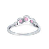 Curved Thumb Ring Wedding Round Bezel Eternity Simulated Pink CZ 925 Sterling Silver