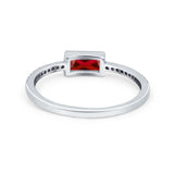 Accent Ring Emerald Cut Round Simulated Garnet CZ 925 Sterling Silver