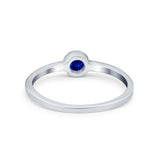 Petite Dainty Wedding Ring Bezel Simulated Blue Sapphire CZ 925 Sterling Silver