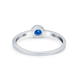 Petite Dainty Wedding Ring Bezel Simulated Blue Topaz CZ 925 Sterling Silver