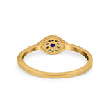 Evil Eye Ring Round Yellow Tone, Simulated Blue Sapphire CZ 925 Sterling Silver