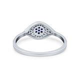 Evil Eye Ring Pave Simulated Blue Sapphire Cubic Zirconia 925 Sterling Silver