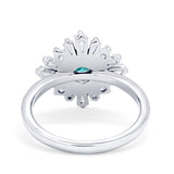 Halo Floral Style Vintage Wedding Ring Simulated Paraiba Tourmaline CZ 925 Sterling Silver