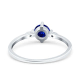 Three Stone Art Deco Engagement Ring Round Simulated Blue Sapphire CZ 925 Sterling Silver
