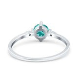 Three Stone Art Deco Engagement Ring Round Simulated Paraiba Tourmaline CZ 925 Sterling Silver