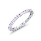 Full Eternity Wedding Round Lab Created White Pinkish Opal Ring 925 Sterling Silver