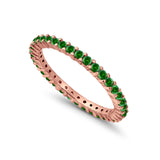 Full Eternity Wedding Round Rose Tone, Simulated Green Emerald CZ Ring 925 Sterling Silver