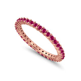 Full Eternity Wedding  Round Rose Tone, Simulated Ruby CZ Ring 925 Sterling Silver