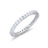 Full Eternity Wedding Round Lab Created White Opal Ring 925 Sterling Silver
