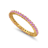 Full Eternity Wedding Band Round Yellow Tone, Simulated Pink CZ Ring 925 Sterling Silver