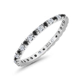 Stackable Band Ring Round Full Eternity Simulated Black Cubic Zirconia 925 Sterling Silver