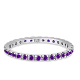 Stackable Ring Round Eternity Simulated Amethyst CZ 925 Sterling Silver