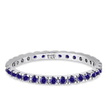 Stackable Ring Round Eternity Simulated Blue Sapphire CZ 925 Sterling Silver