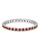 Stackable Ring Round Eternity Simulated Garnet CZ 925 Sterling Silver