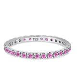 Stackable Ring Round Eternity Simulated Pink CZ 925 Sterling Silver