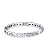 Full Eternity Stackable Wedding Ring Round Simulated Cubic Zirconia 925 Sterling Silver
