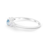 Petite Dainty Fashion Ring Round Simulated Aquamarine CZ 925 Sterling Silver