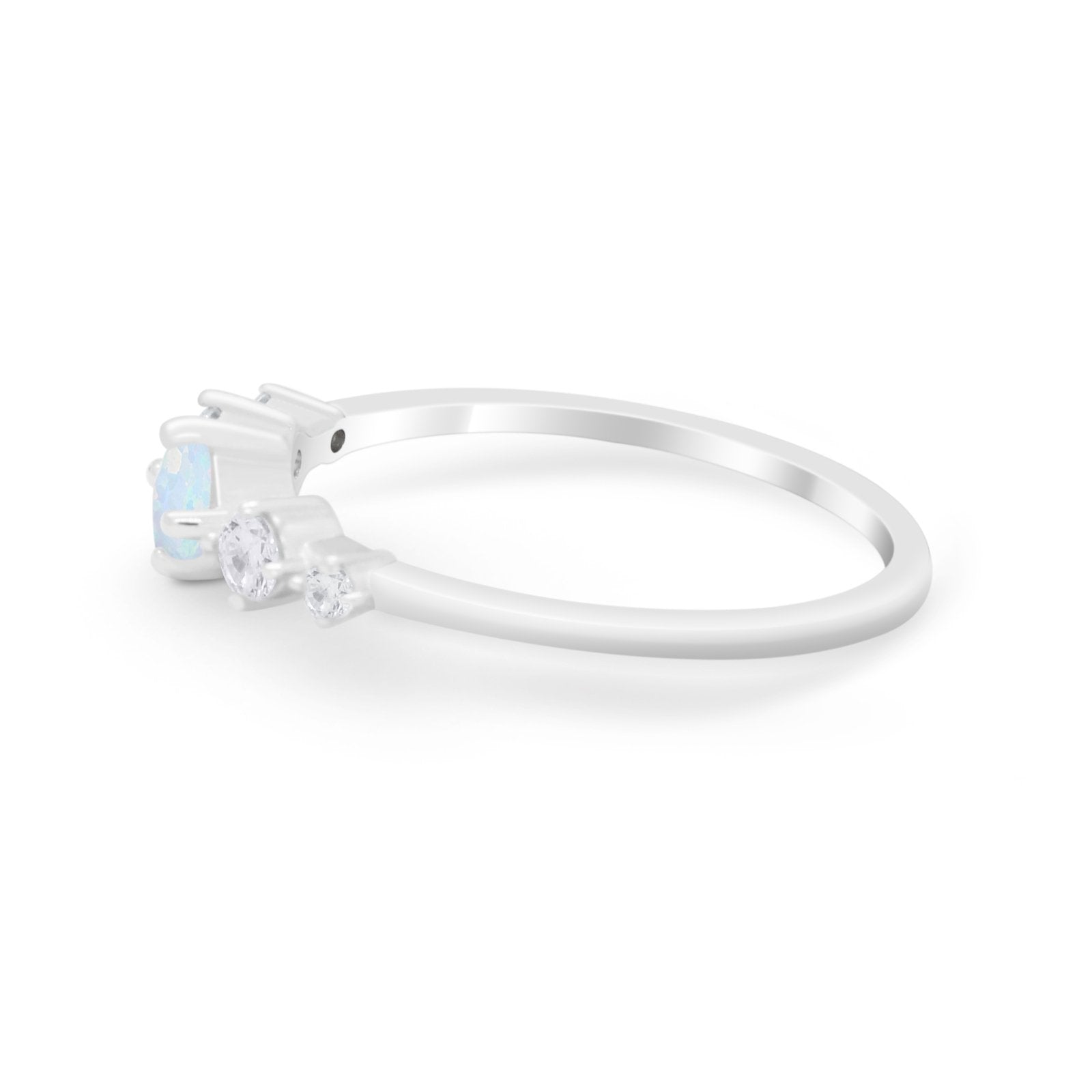 Petite Dainty Fashion Ring Round Lab Created White Opal 925 Sterling Silver